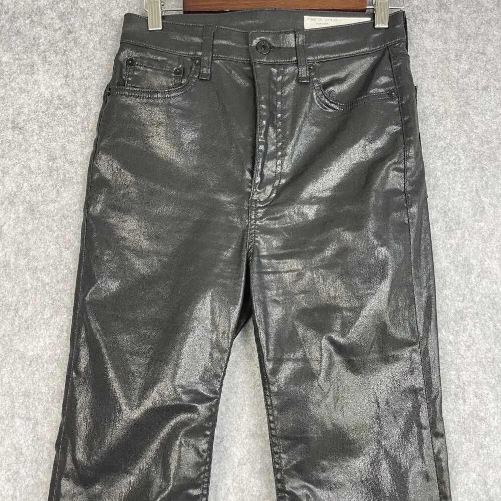 Rag & Bone Casey High Rise Ankle Flare Jeans Womens 27 Coated Black Stretch Crop